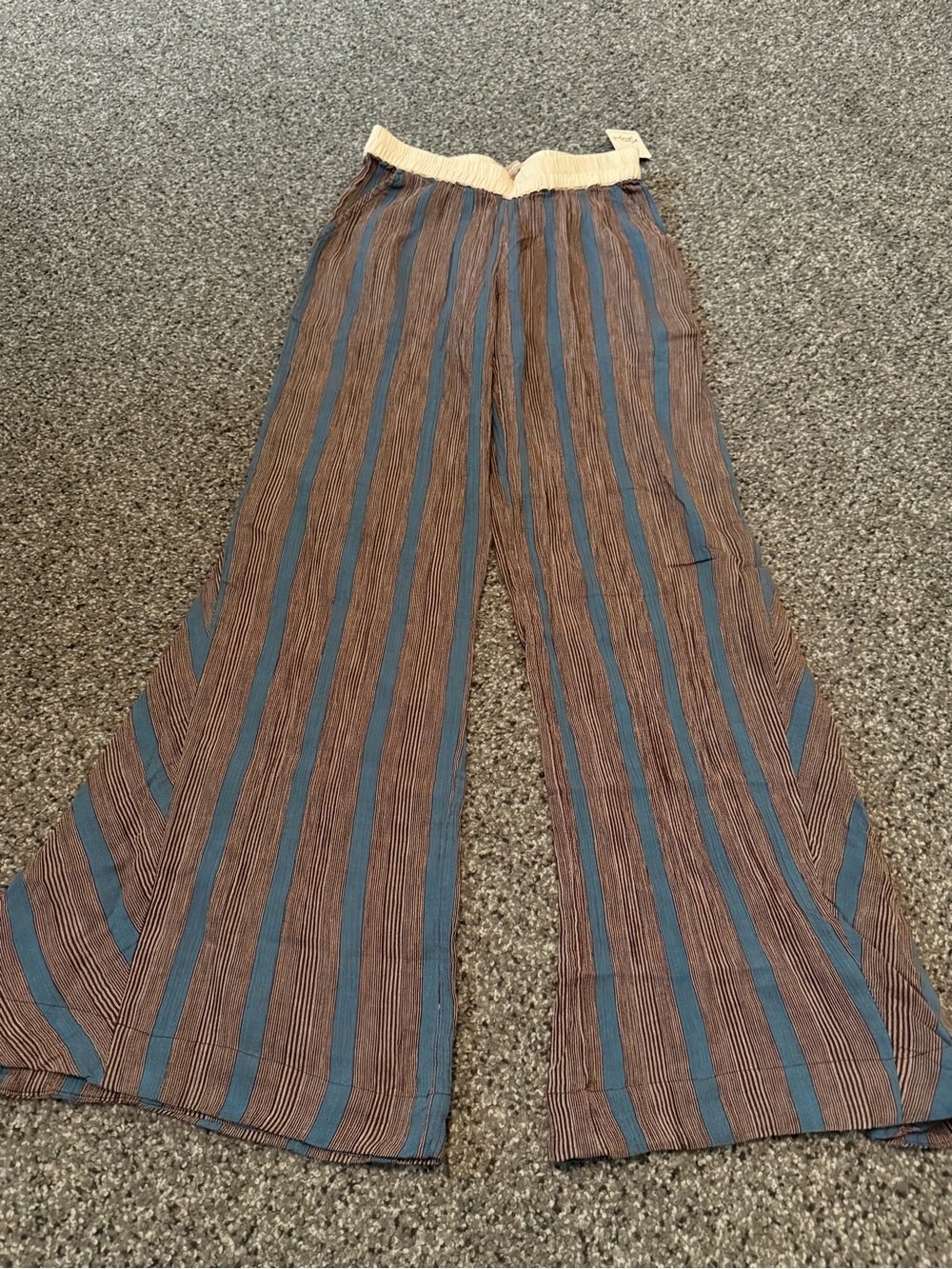 Free People Brown and Blue Striped Wide-Leg Pants
